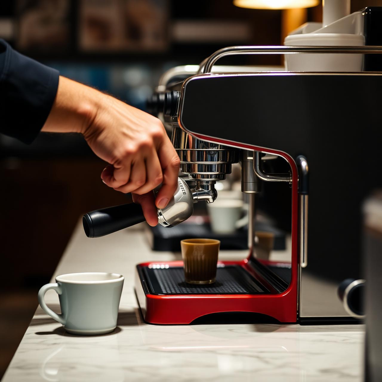 Barista připravující espresso